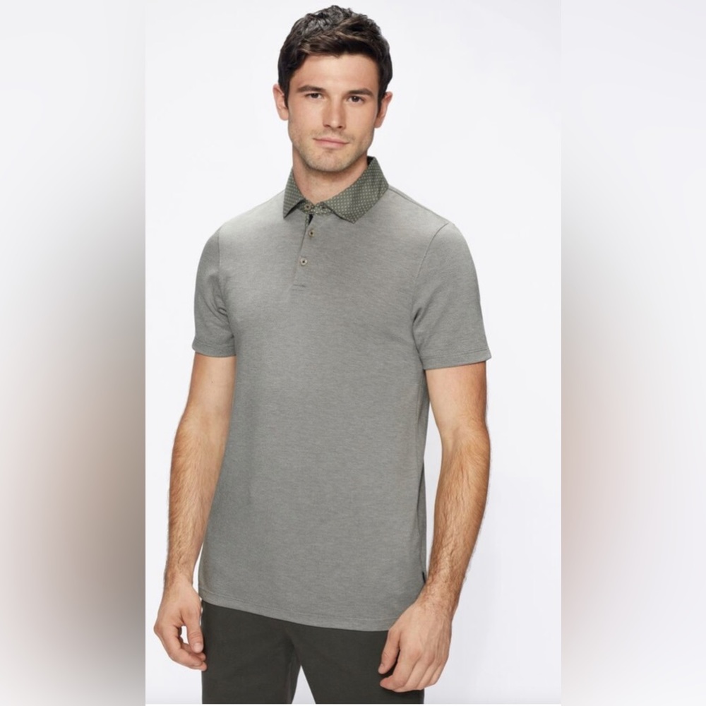 Ted Baker Mens Frend Short Sleeve Woven Collar Polo Green (Size 3=M)